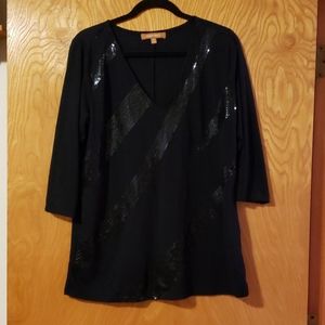 Ellen Tracy Elegant Black Top With Embellishments